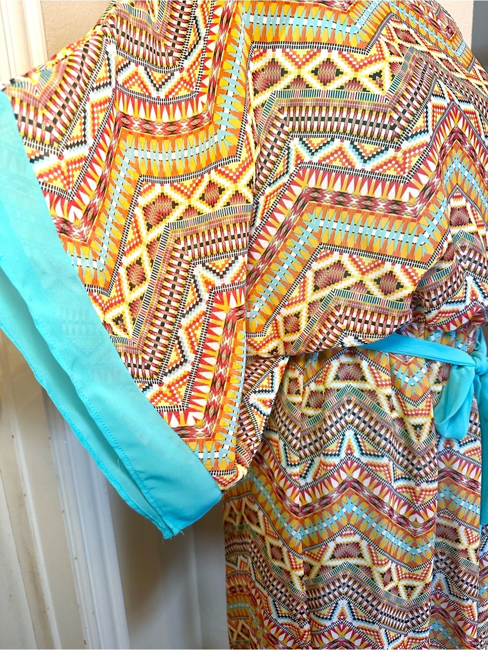 Vintage AGB Boho Festival Dress Size 6 Sheer Kimono Sleeve Tie Waist - Picture 5 of 11